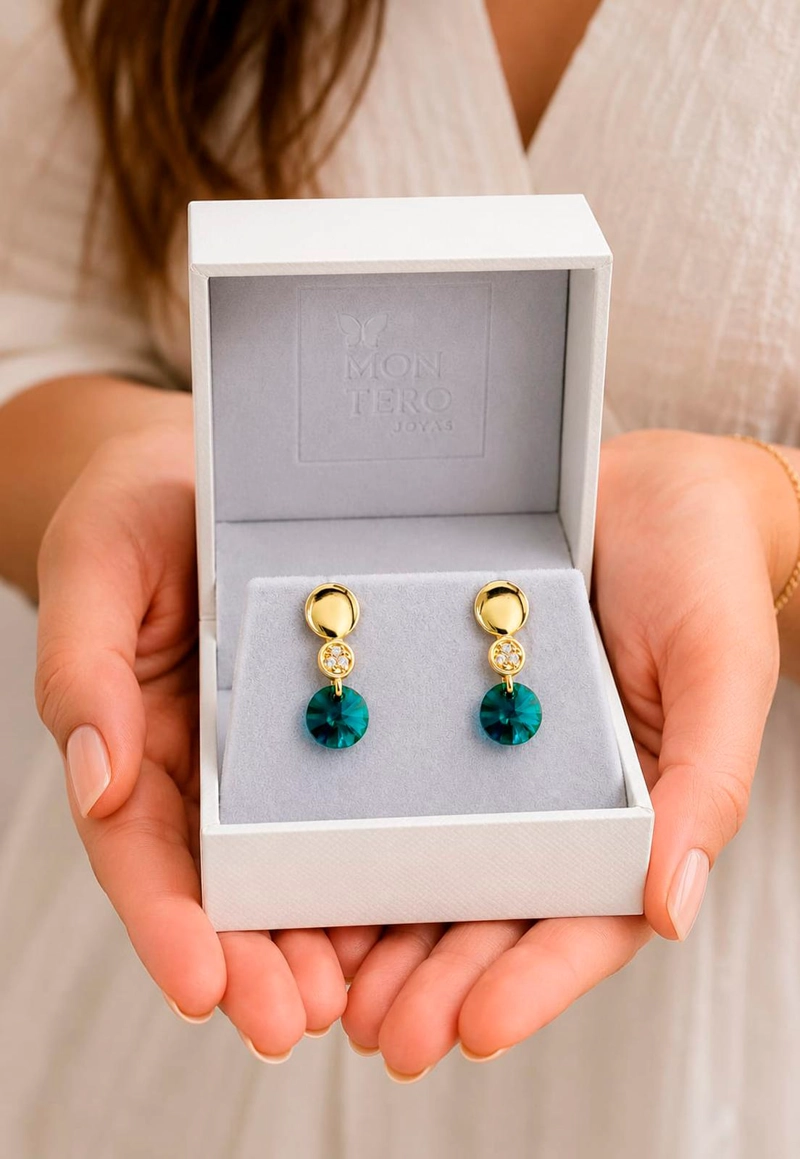 AROS PUNTO DE LUZ GOLD 24K CRISTAL SWAROVSKI® EMERALD - 7