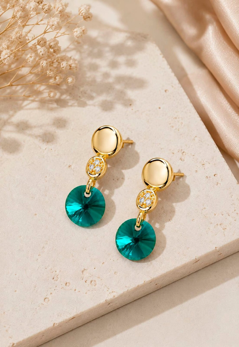 AROS PUNTO DE LUZ GOLD 24K CRISTAL SWAROVSKI® EMERALD - 8