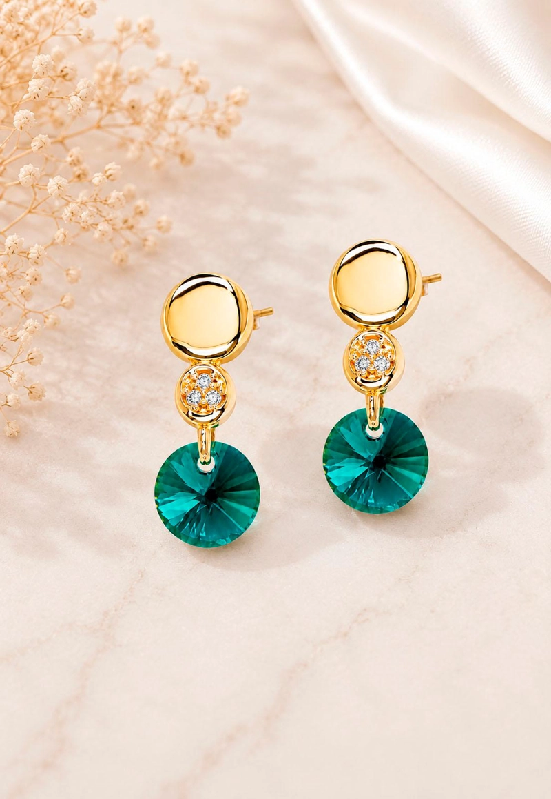 AROS PUNTO DE LUZ GOLD 24K CRISTAL SWAROVSKI® EMERALD - 9