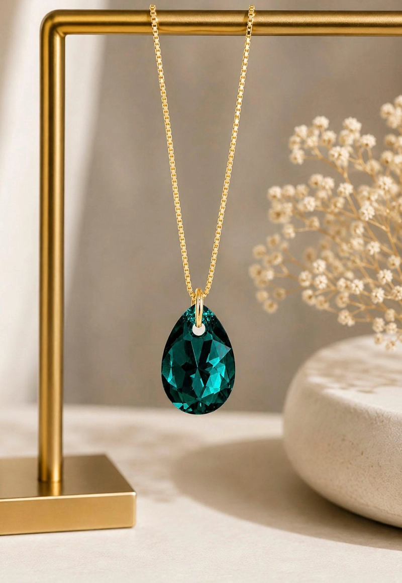 COLLAR GOTA DE LUZ GOLD 24K CRISTAL SWAROVSKI® EMERALD - 6