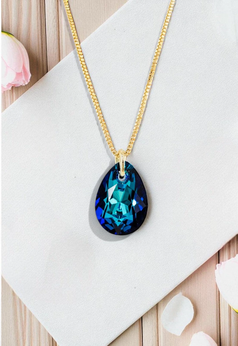 COLLAR GOTA DE LUZ GOLD 24KCRISTAL SWAROVSKI® BERMUDA BLUE - 2