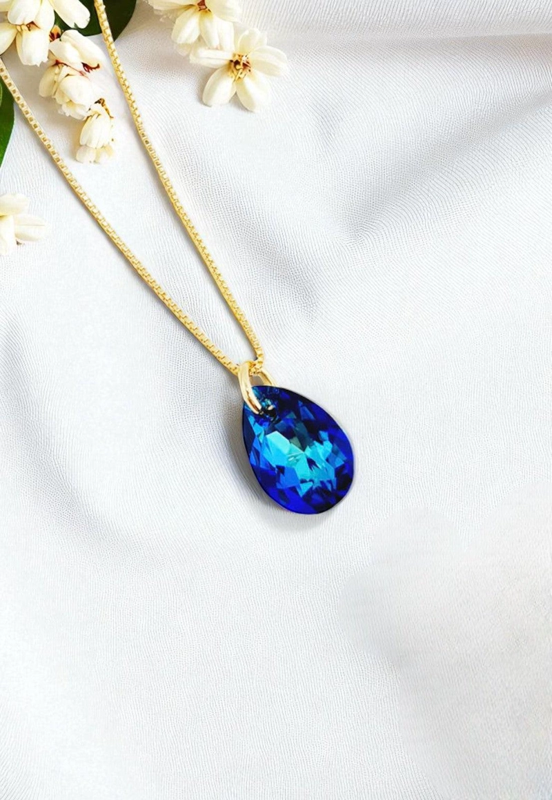 COLLAR GOTA DE LUZ GOLD 24KCRISTAL SWAROVSKI® BERMUDA BLUE - 3