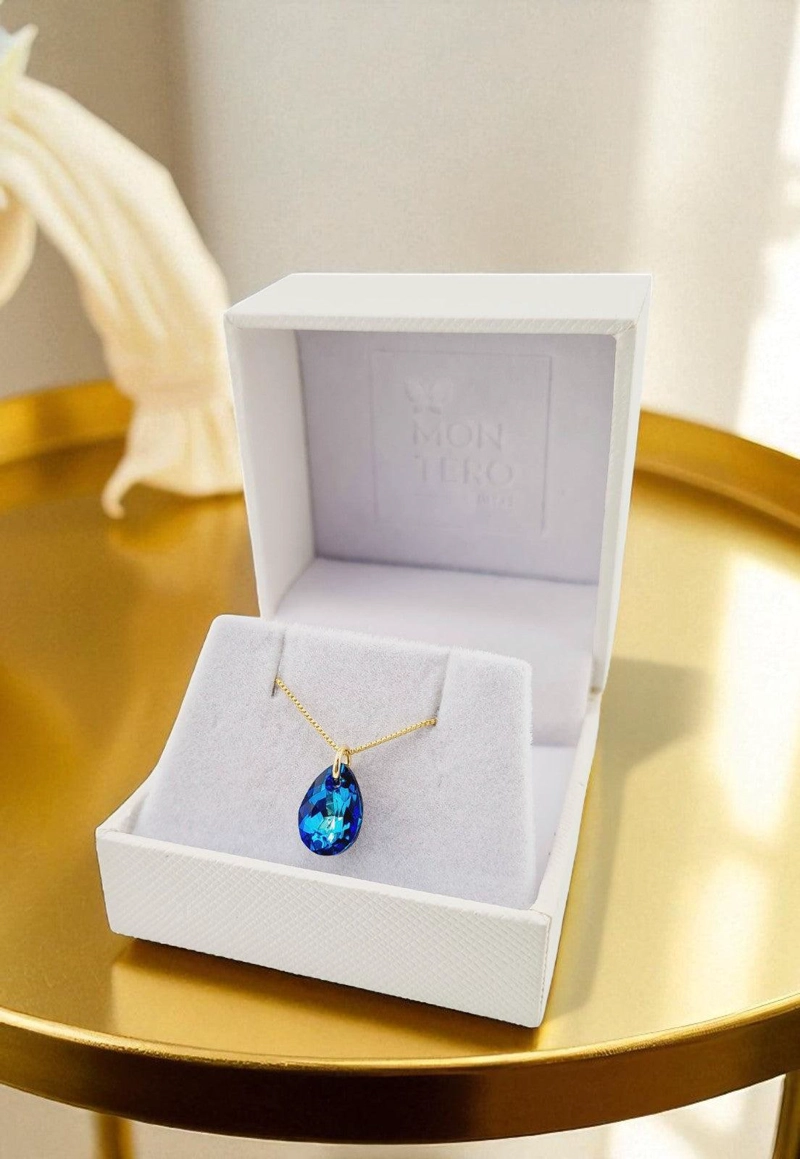 COLLAR GOTA DE LUZ GOLD 24KCRISTAL SWAROVSKI® BERMUDA BLUE - 4