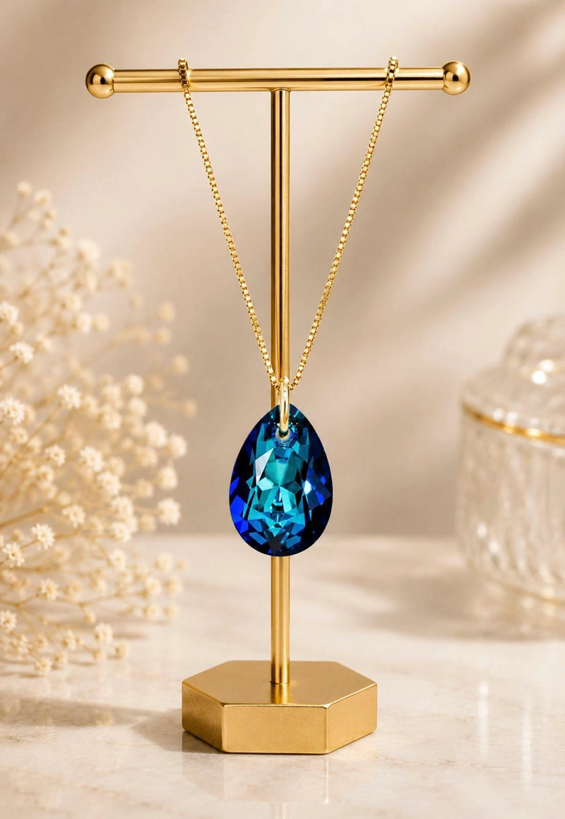 COLLAR GOTA DE LUZ GOLD 24K CRISTAL SWAROVSKI® BERMUDA BLUE - 6
