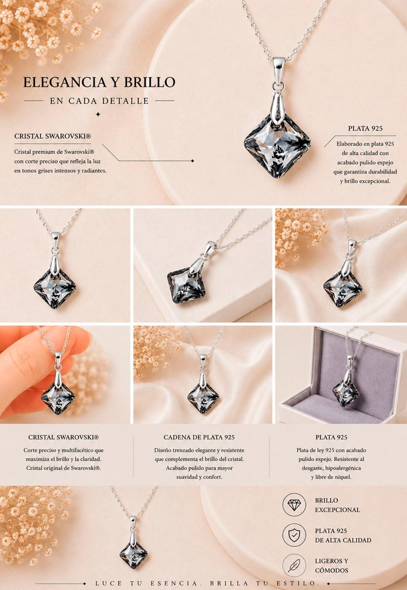 COLLAR CRISTINA PLATA 925 CRISTAL  SWAROVSKI® SILVER NIGHT - 7