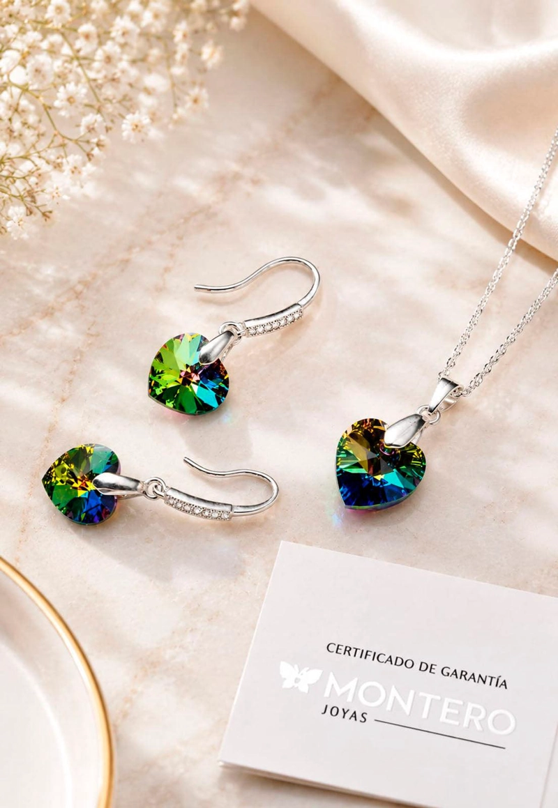 CONJUNTO ROMANCE PLATA 925 CRISTAL SWAROVSKI® VITRAL MEDIUM - 2