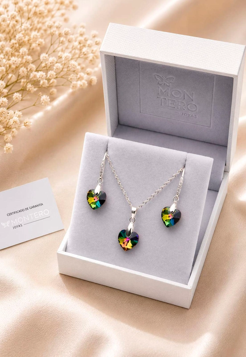 CONJUNTO ROMANCE PLATA 925 CRISTAL SWAROVSKI® VITRAL MEDIUM - 3