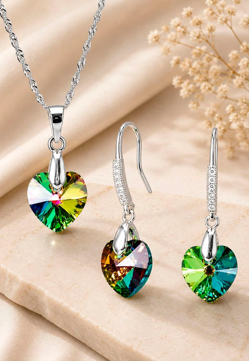 CONJUNTO ROMANCE PLATA 925 CRISTAL SWAROVSKI® VITRAL MEDIUM - 4