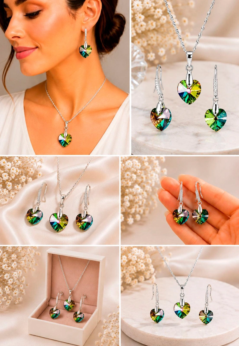 CONJUNTO ROMANCE PLATA 925 CRISTAL SWAROVSKI® VITRAL MEDIUM - 7