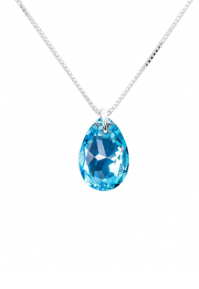 COLLAR GOTA DE LUZ PLATA 925 CRISTAL SWAROVSKI AQUAMARINE - 1