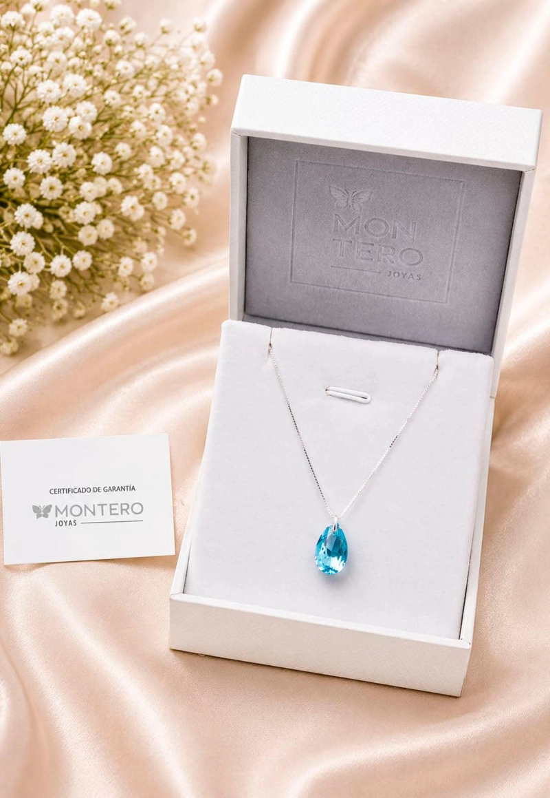 COLLAR GOTA DE LUZ PLATA 925 CRISTAL SWAROVSKI AQUAMARINE - 2