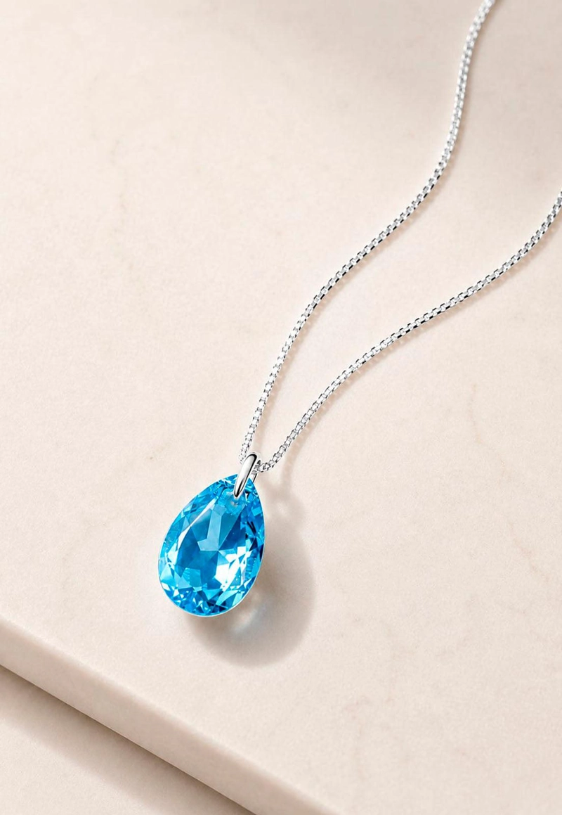COLLAR GOTA DE LUZ PLATA 925 CRISTAL SWAROVSKI AQUAMARINE - 3