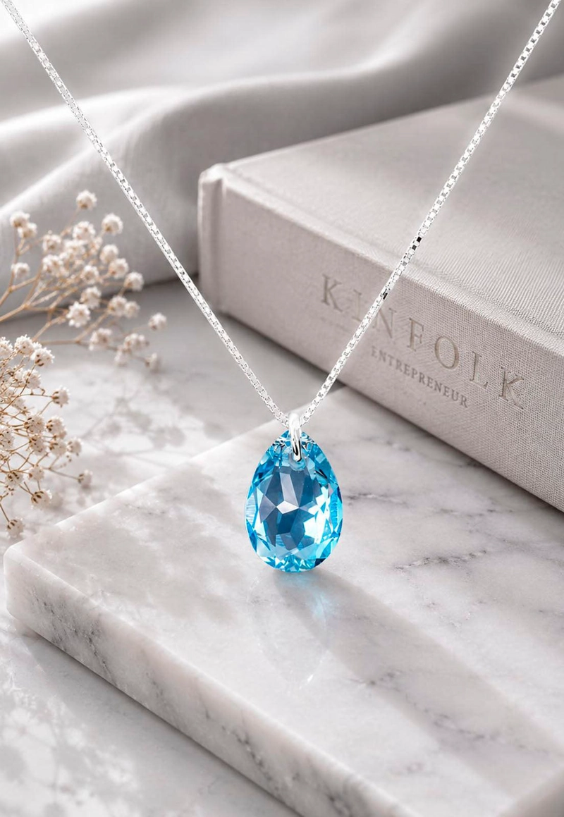 COLLAR GOTA DE LUZ PLATA 925 CRISTAL SWAROVSKI AQUAMARINE - 5