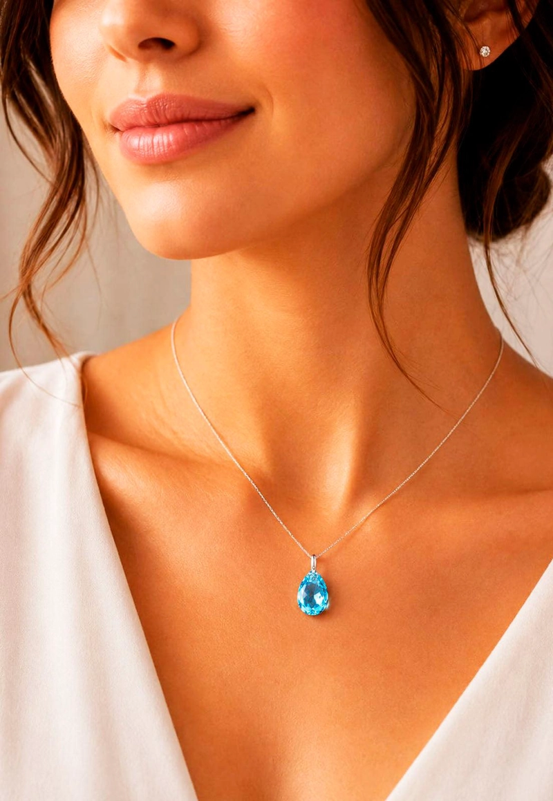 COLLAR GOTA DE LUZ PLATA 925 CRISTAL SWAROVSKI AQUAMARINE - 7