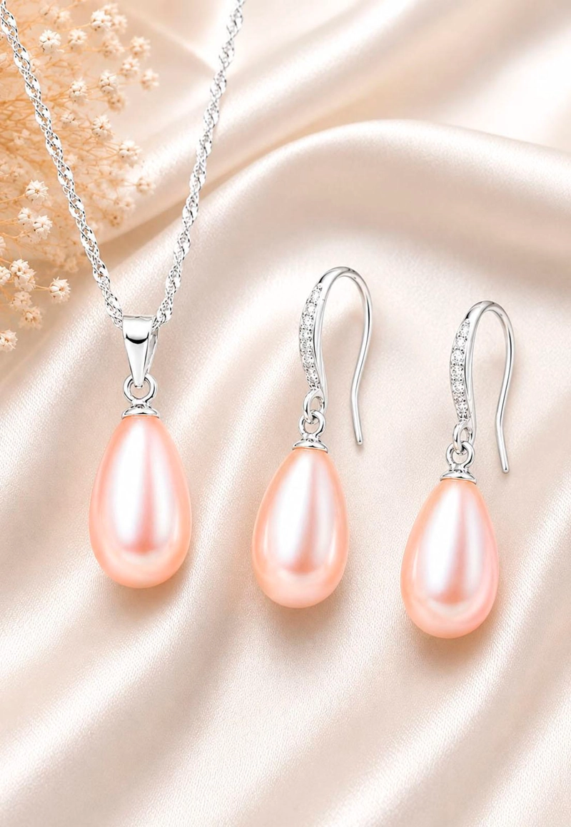 CONJUNTO MOSCU PLATA 925 PERLAS SWAROVSKI PEACH - 7