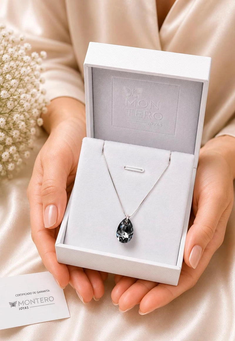 COLLAR GOTA DE LUZ PLATA 925 CRISTAL SWAROVSKI® SILVER NIGHT - 6