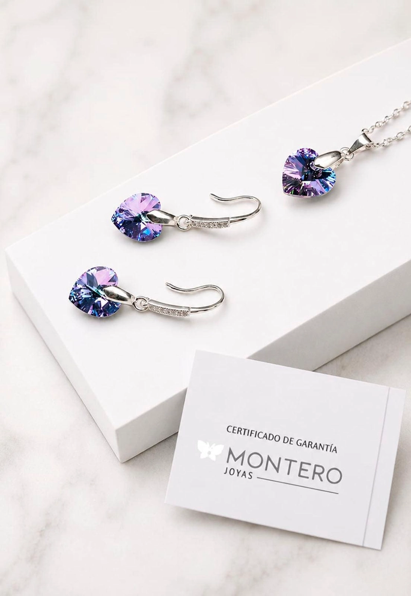 CONJUNTO ROMANCE PLATA 925 CRISTAL  Swarovski® VITRAL LIGHT - 2