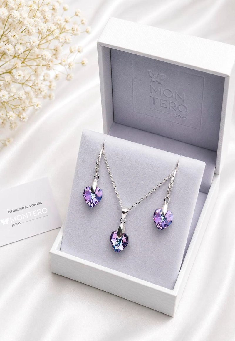 CONJUNTO ROMANCE PLATA 925 CRISTAL  Swarovski® VITRAL LIGHT - 4