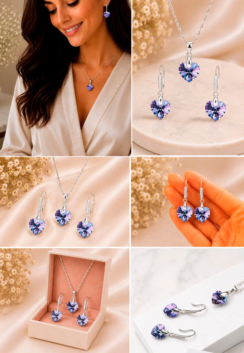 CONJUNTO ROMANCE PLATA 925 CRISTAL  Swarovski® VITRAL LIGHT - 6