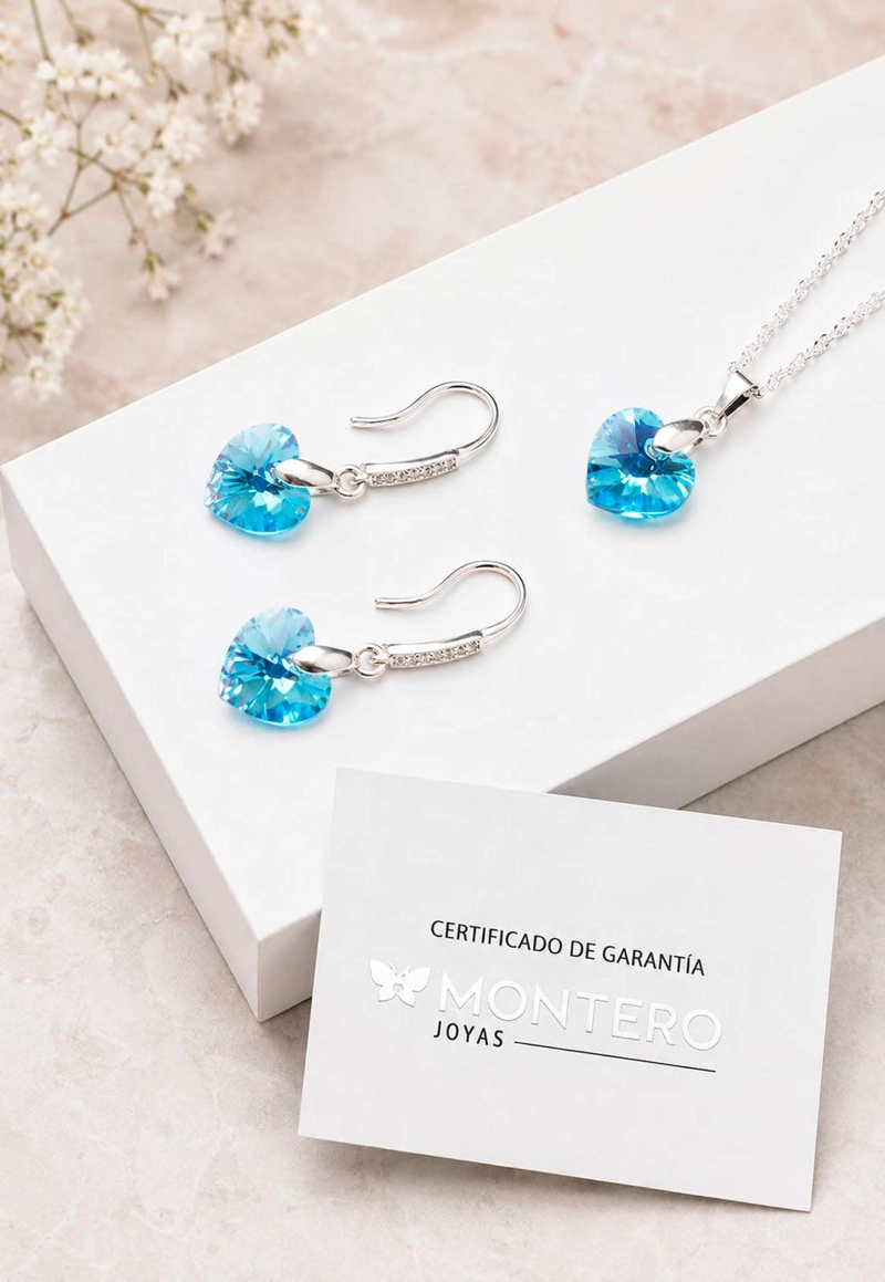 CONJUNTO ROMANCE PLATA 925 CRISTAL Swarovski® AQUAMARINE - 2