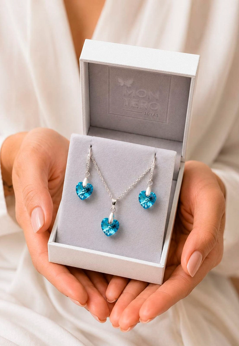 CONJUNTO ROMANCE PLATA 925 CRISTAL Swarovski® AQUAMARINE - 3