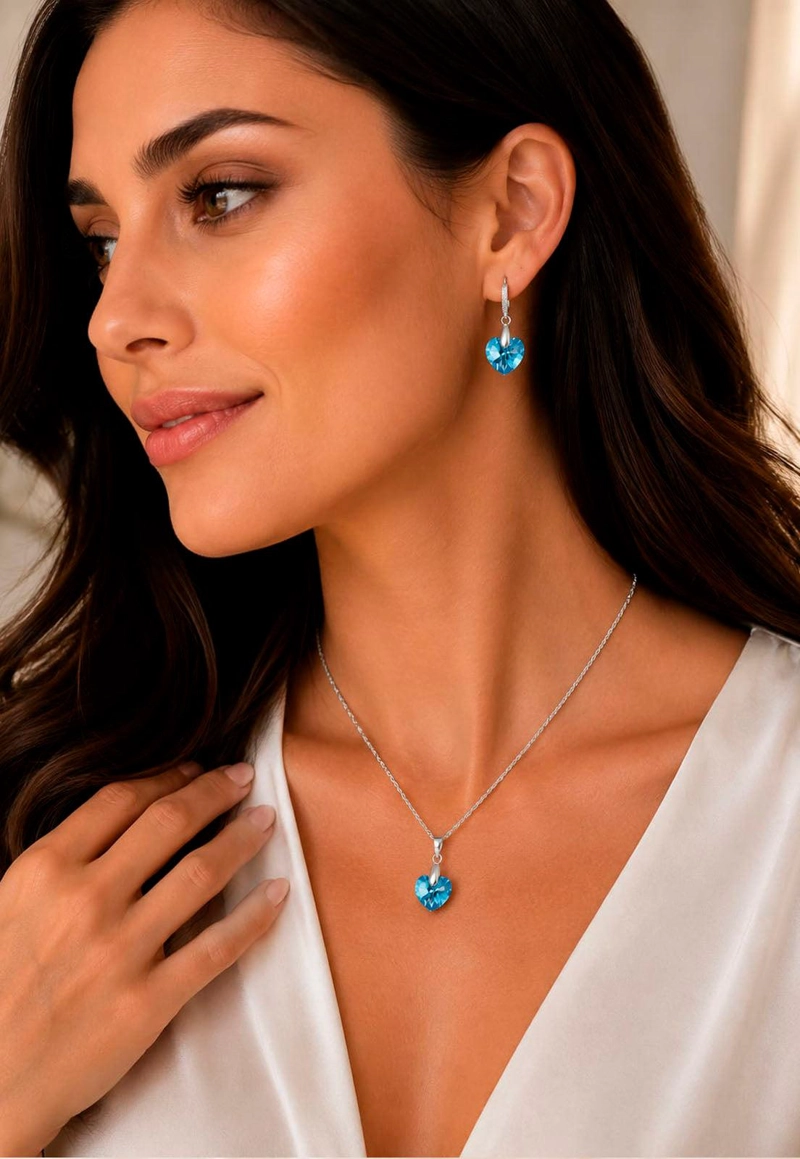 CONJUNTO ROMANCE PLATA 925 CRISTAL Swarovski® AQUAMARINE - 4
