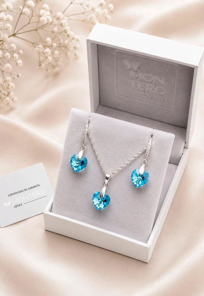 CONJUNTO ROMANCE PLATA 925 CRISTAL Swarovski® AQUAMARINE - 5