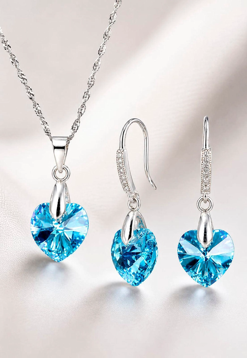 CONJUNTO ROMANCE PLATA 925 CRISTAL Swarovski® AQUAMARINE - 7