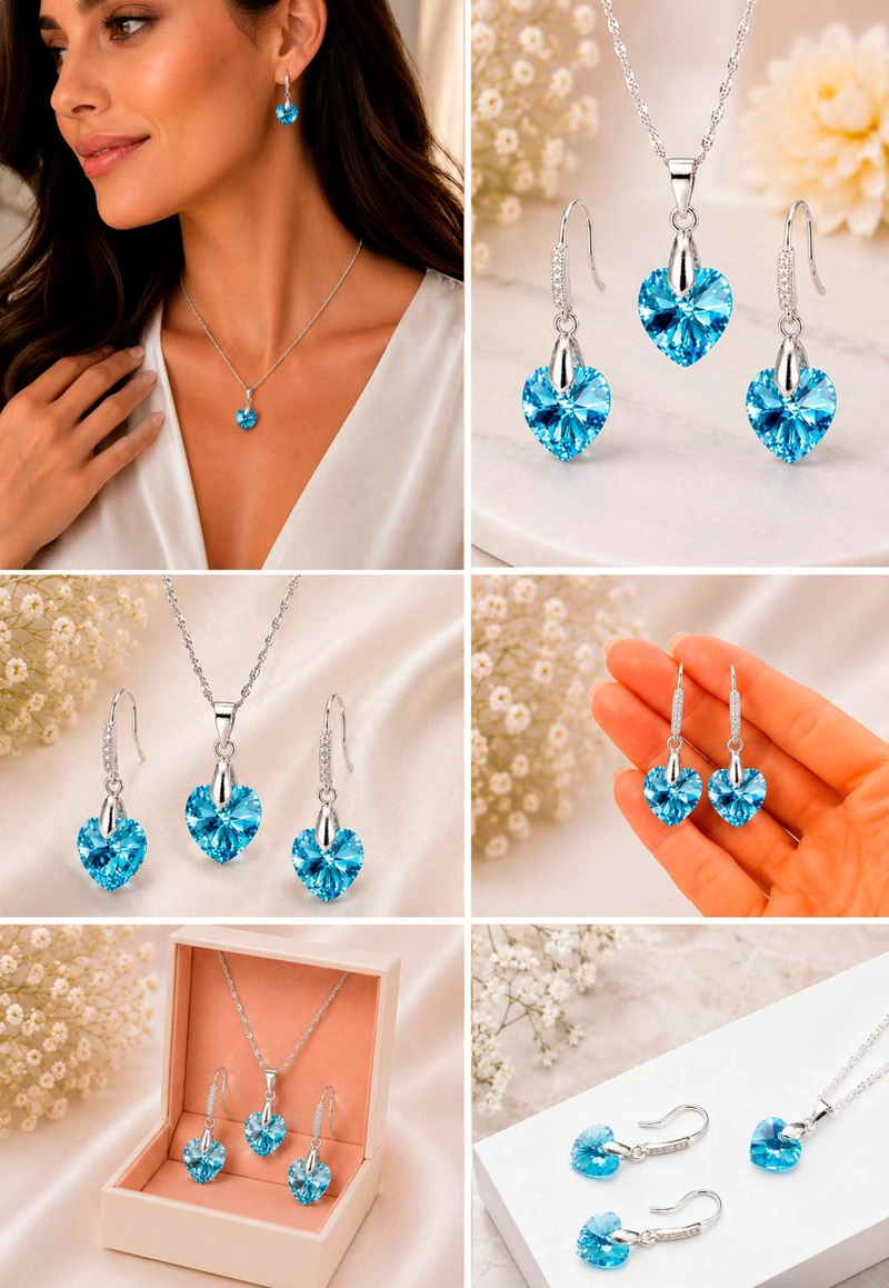 CONJUNTO ROMANCE PLATA 925 CRISTAL Swarovski® AQUAMARINE - 8
