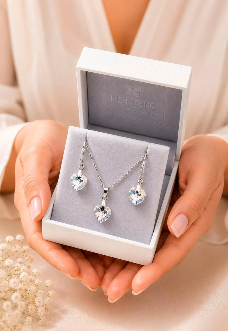 CONJUNTO ROMANCE PLATA 925 CRISTAL Swarovski® AURORA BOREAL - 6