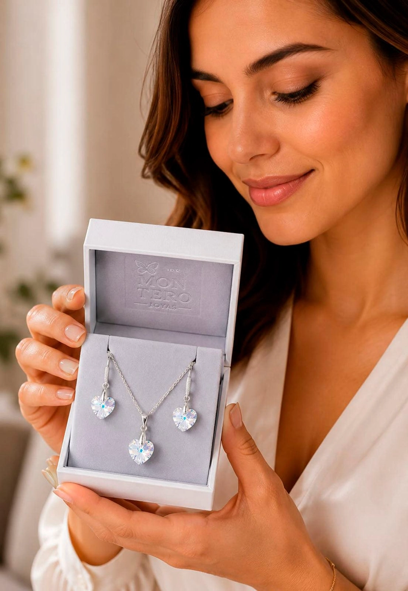 CONJUNTO ROMANCE PLATA 925 CRISTAL Swarovski® AURORA BOREAL - 8