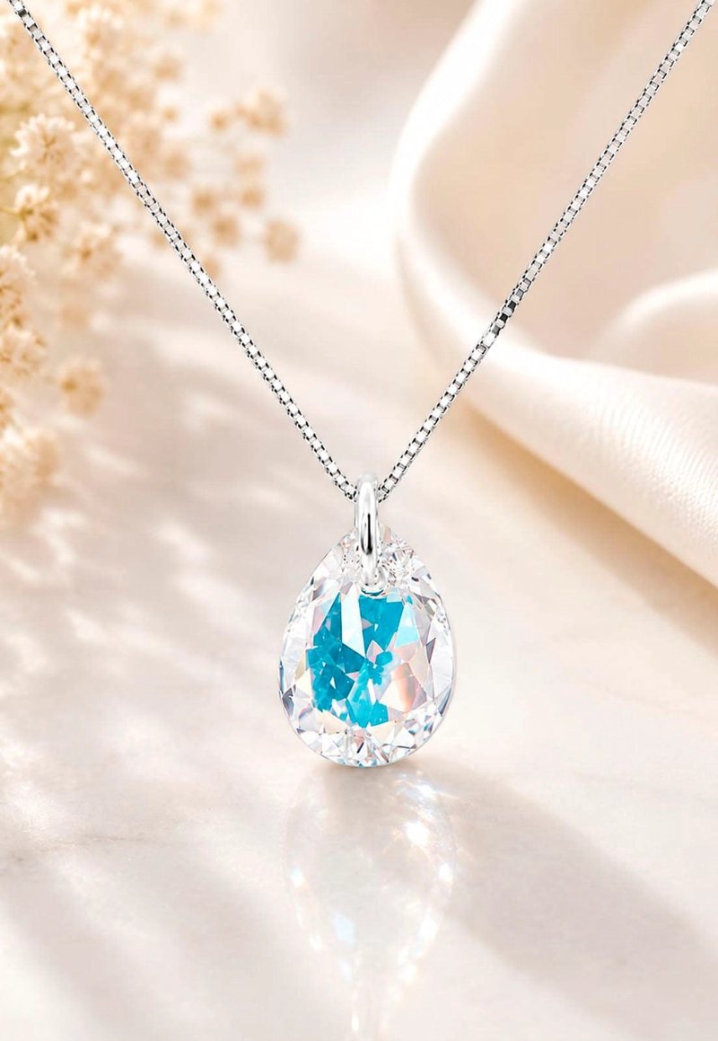 COLLAR GOTA DE LUZ PLATA 925 CRISTAL SWAROVSKI AURORA BOREAL - 3