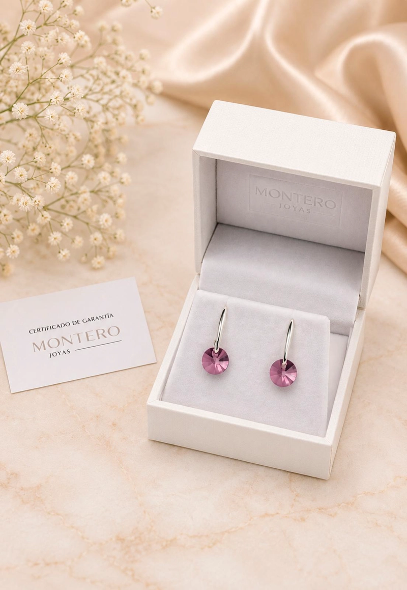 AROS PUNTO DE LUZ PLATA 925 CRISTAL SWAROVSKI® ANTIQUE PINK - 5