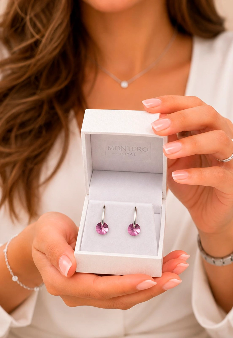 AROS PUNTO DE LUZ PLATA 925 CRISTAL SWAROVSKI® ANTIQUE PINK - 7