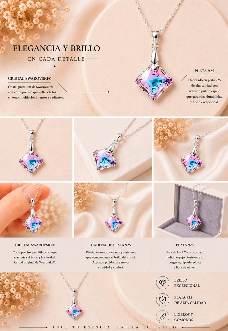 COLLAR CRISTINA PLATA 925 CRISTAL  SWAROVSKI® VITRAL LIGHT - 4