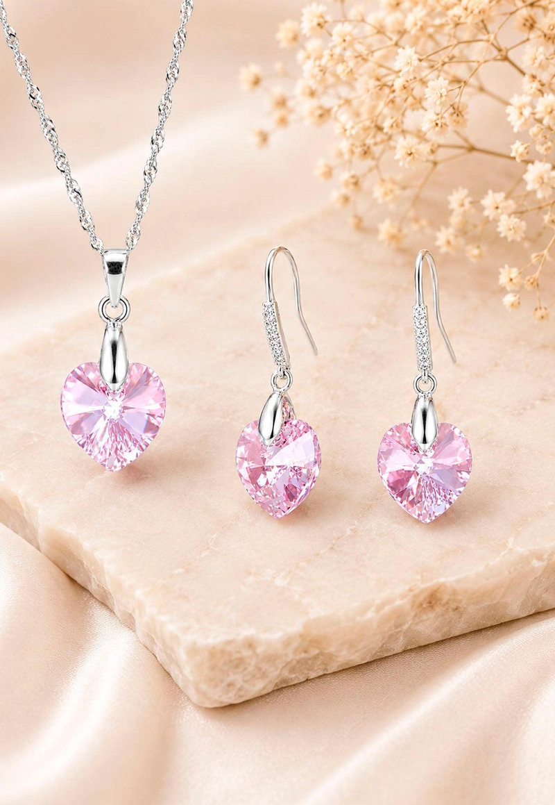 CONJUNTO ROMANCE PLATA 925 CRISTAL Swarovski® LIGHT ROSE - 2