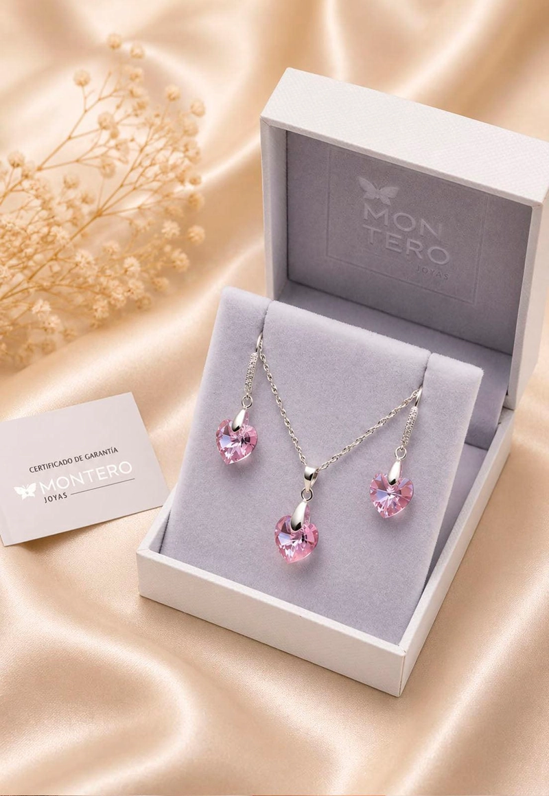 CONJUNTO ROMANCE PLATA 925 CRISTAL Swarovski® LIGHT ROSE - 3