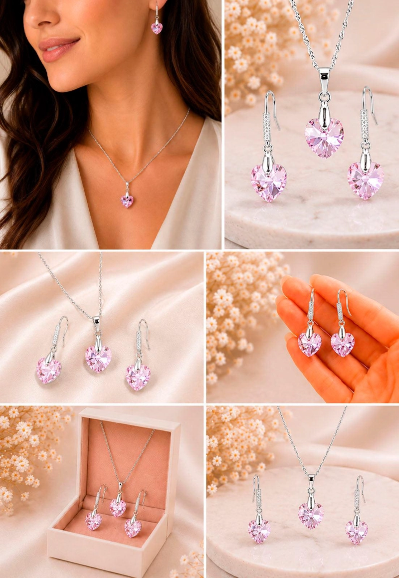 CONJUNTO ROMANCE PLATA 925 CRISTAL Swarovski® LIGHT ROSE - 5
