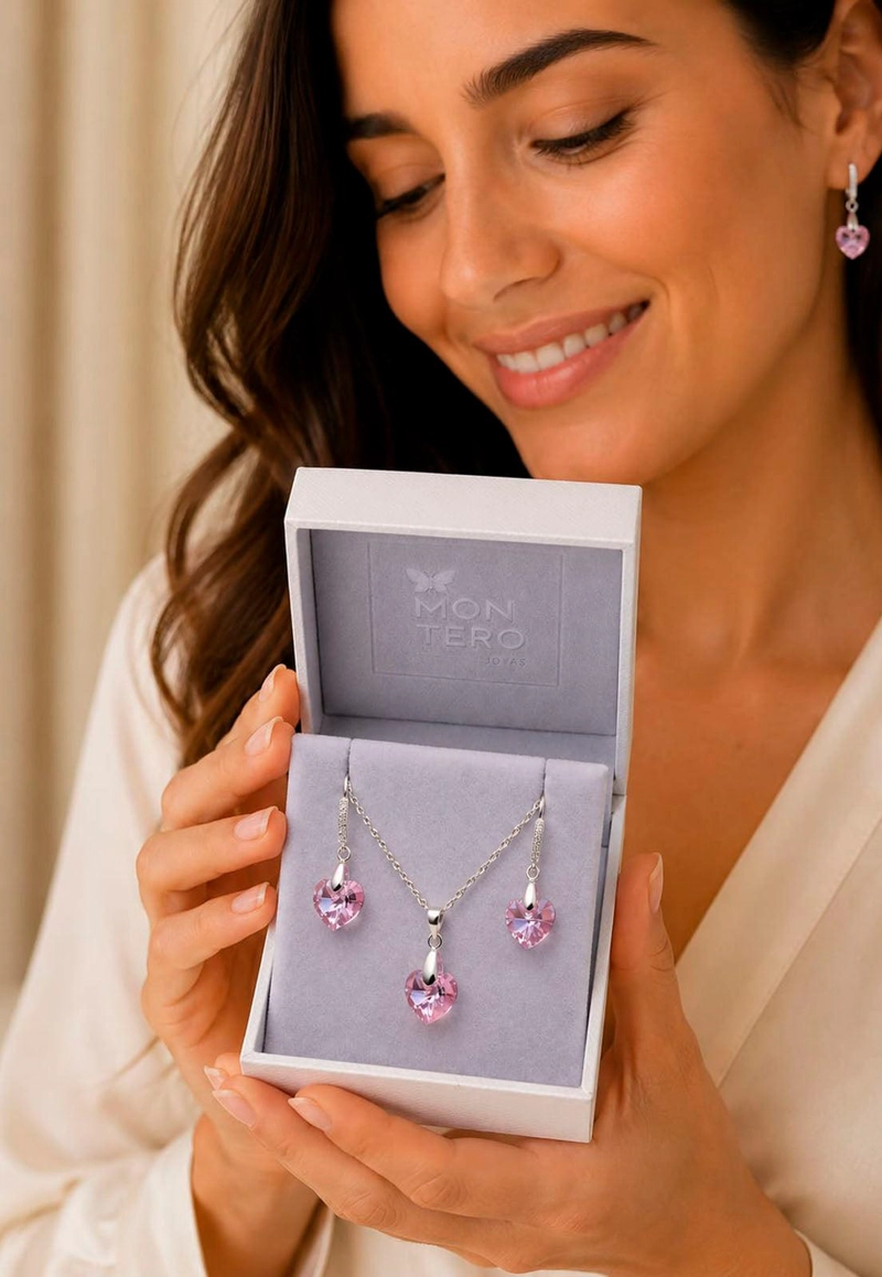 CONJUNTO ROMANCE PLATA 925 CRISTAL Swarovski® LIGHT ROSE - 8