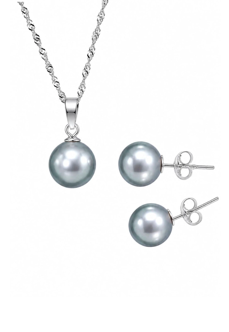 CONJUNTO VIENA PLATA 925 PERLA SWAROVSKI® LIGHT GREY - 1