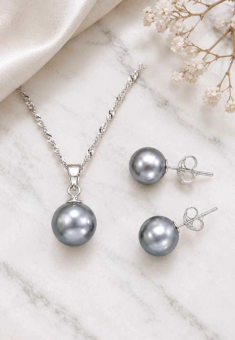 CONJUNTO VIENA PLATA 925 PERLA SWAROVSKI® LIGHT GREY - 2