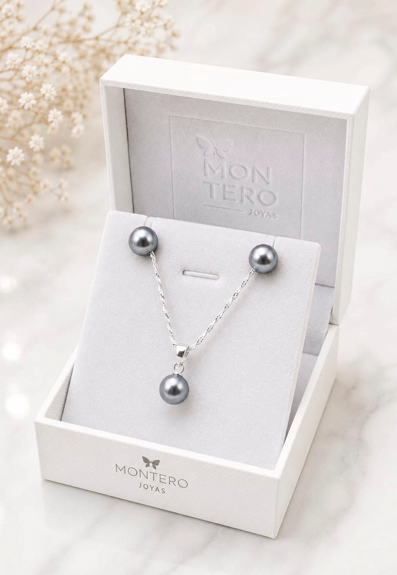 CONJUNTO VIENA PLATA 925 PERLA SWAROVSKI® LIGHT GREY - 3