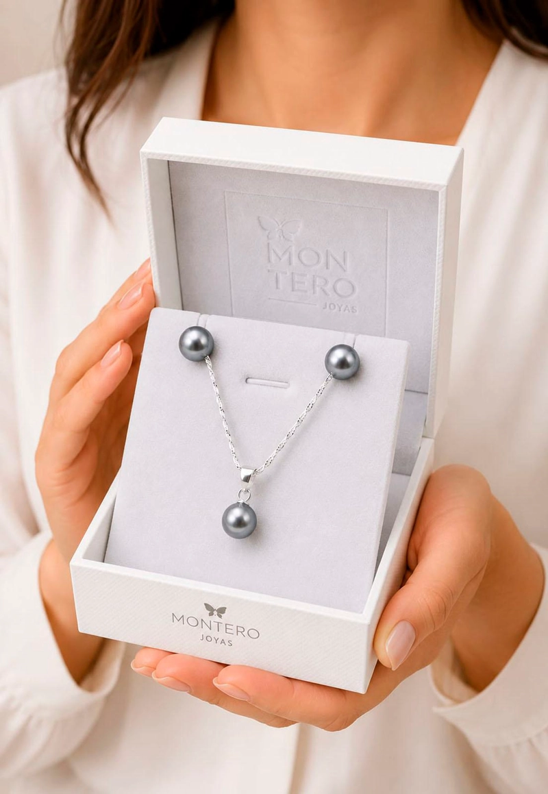 CONJUNTO VIENA PLATA 925 PERLA SWAROVSKI® LIGHT GREY - 4