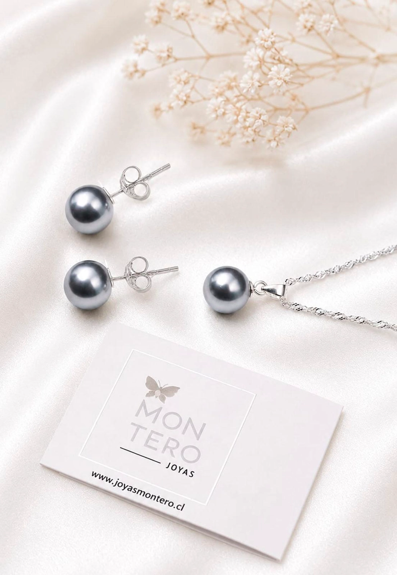 CONJUNTO VIENA PLATA 925 PERLA SWAROVSKI® LIGHT GREY - 5