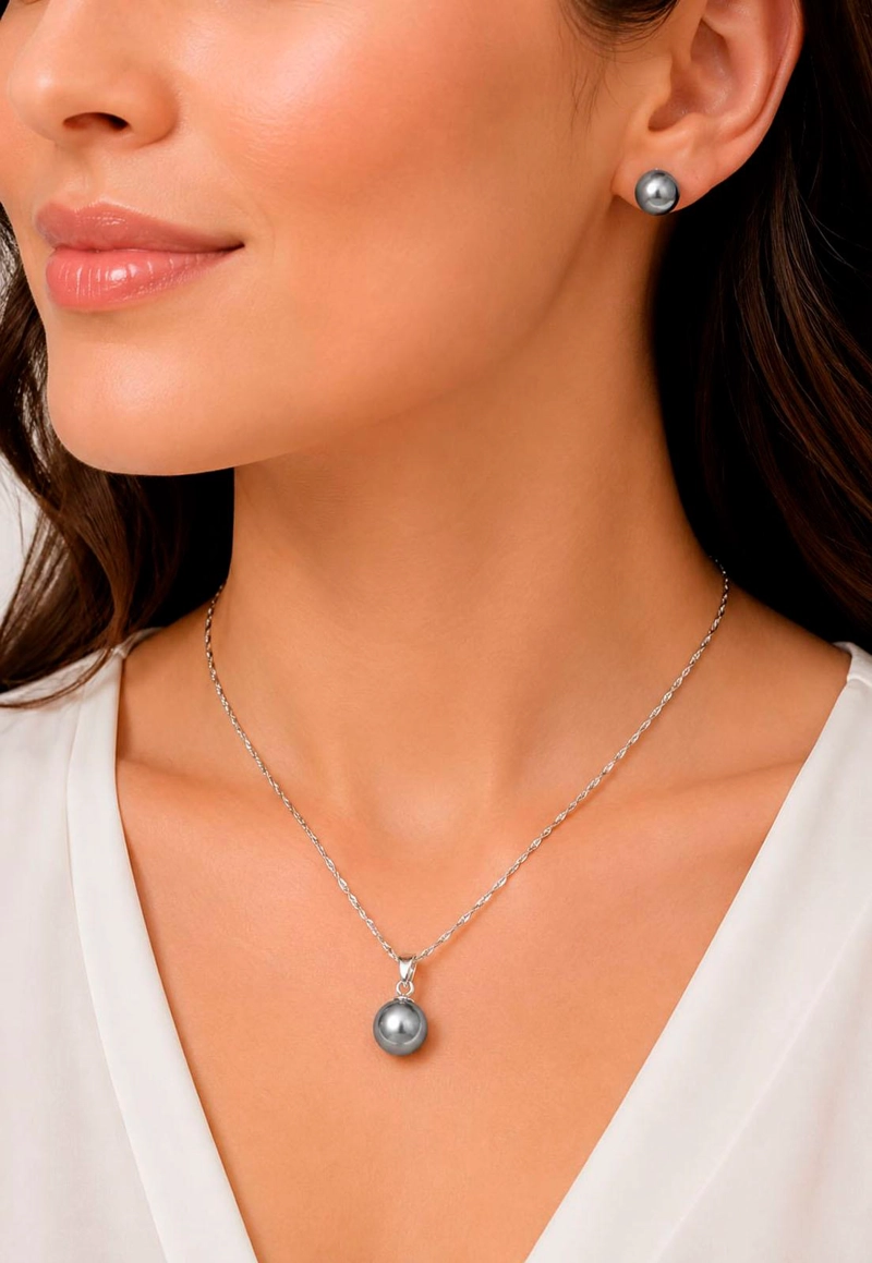 CONJUNTO VIENA PLATA 925 PERLA SWAROVSKI® LIGHT GREY - 6