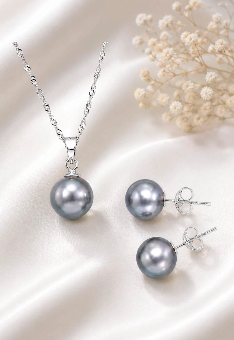 CONJUNTO VIENA PLATA 925 PERLA SWAROVSKI® LIGHT GREY - 7