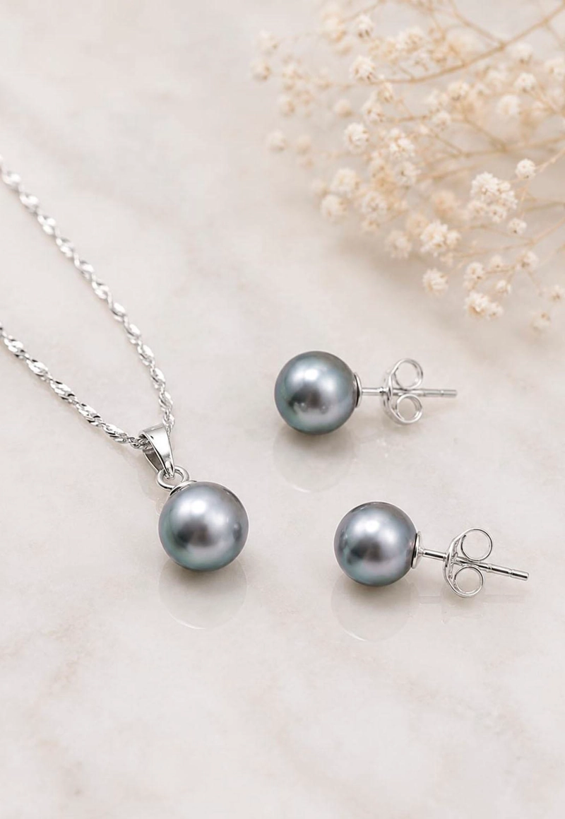 CONJUNTO VIENA PLATA 925 PERLA SWAROVSKI® LIGHT GREY - 8