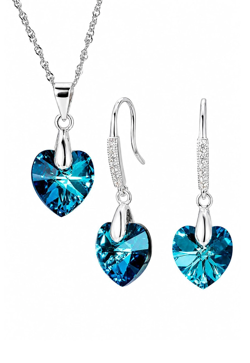 CONJUNTO ROMANCE PLATA 925 CRISTAL Swarovski® BERMUDA BLUE - 1