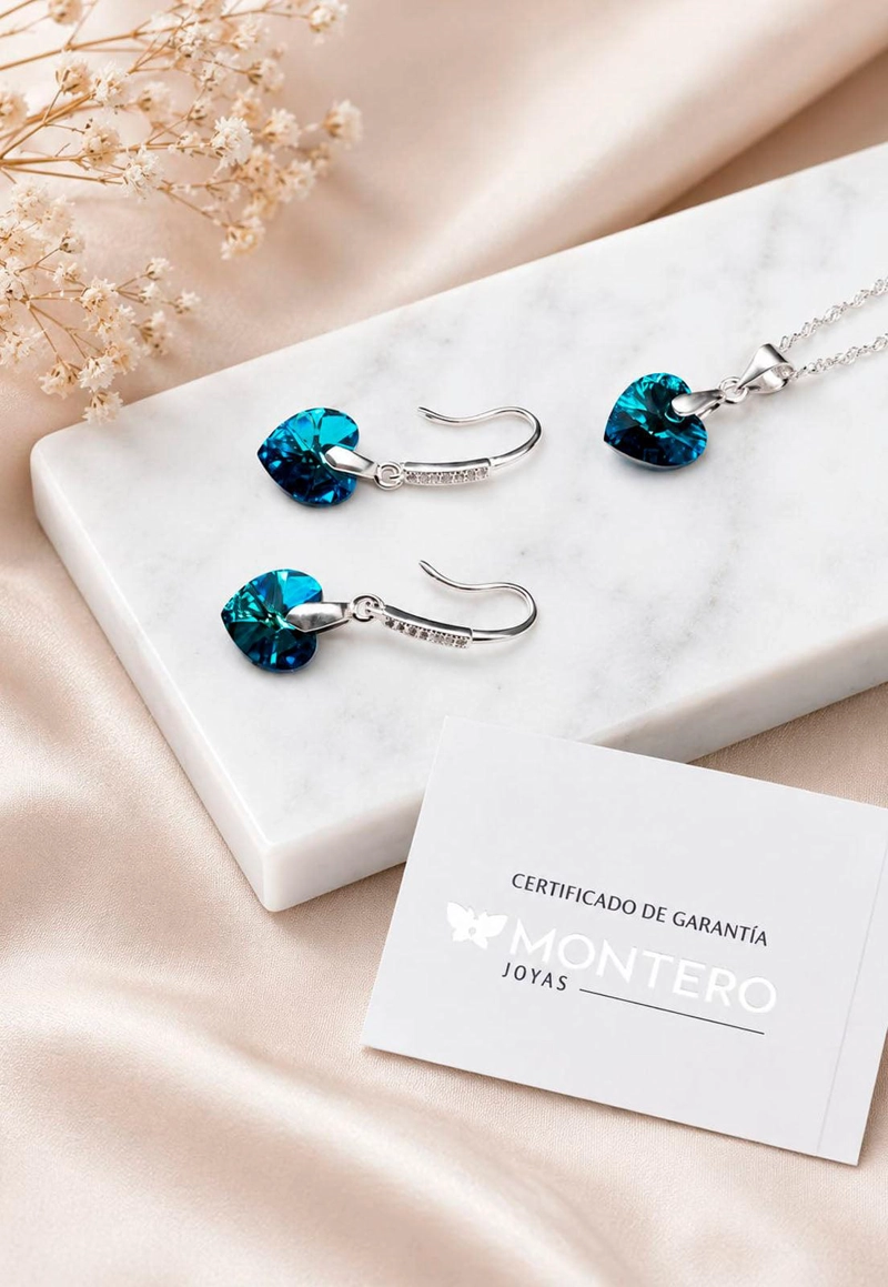 CONJUNTO ROMANCE PLATA 925 CRISTAL Swarovski® BERMUDA BLUE - 2