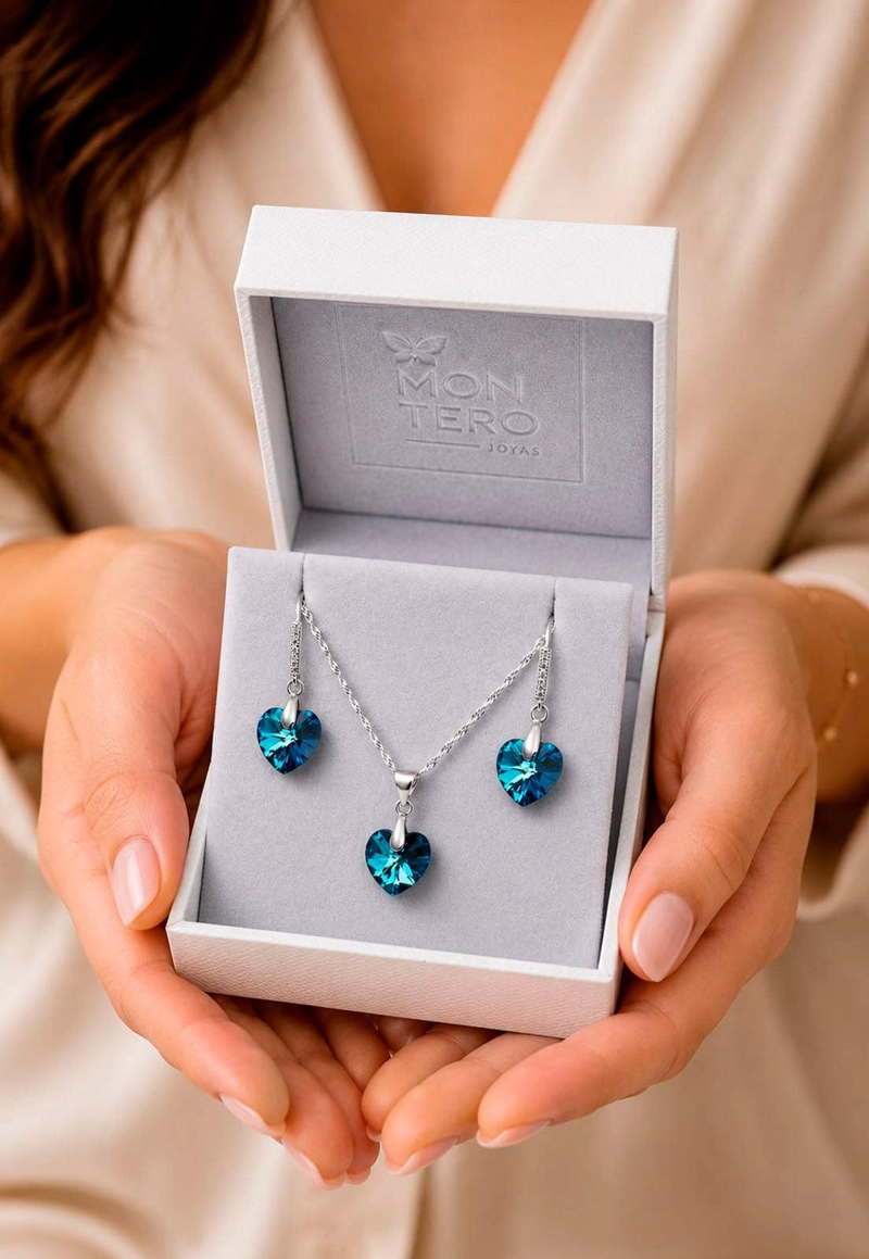 CONJUNTO ROMANCE PLATA 925 CRISTAL Swarovski® BERMUDA BLUE - 3